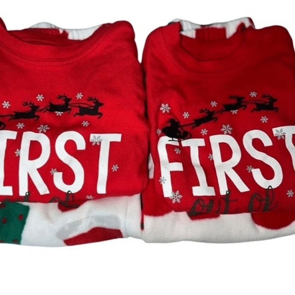 Carters Matching Christmas Pajamas Kids First Out of Bed 4pc Twin PJ Set